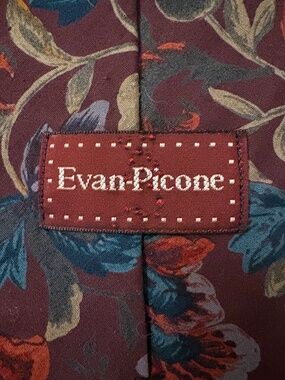 Evan Picone Vintage Tie Bold Floral Jewel Tone Burgundy